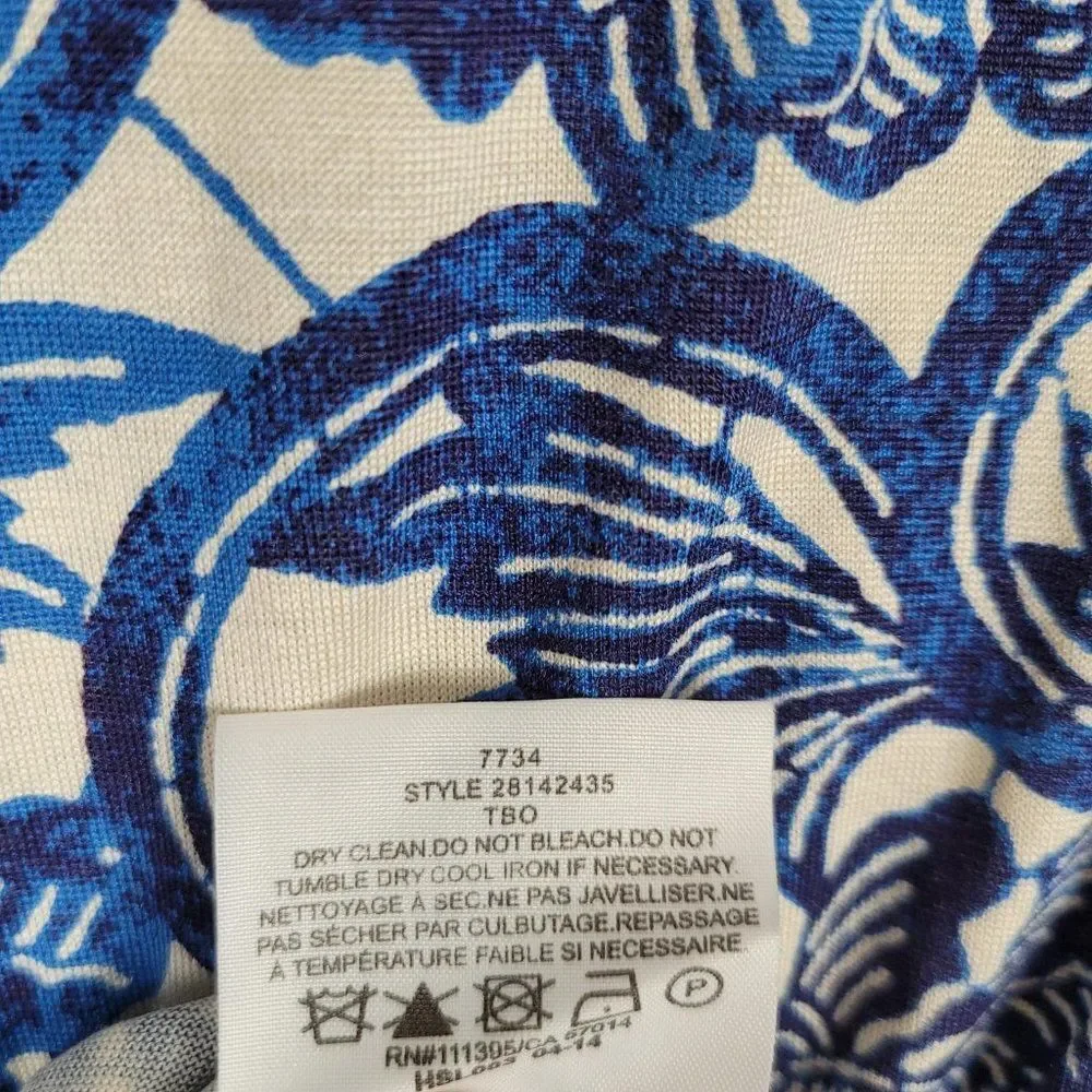 Tory Burch Sheila Floral Silk Dress Knee Lenght 3/4 Sleeve Blue White Size S